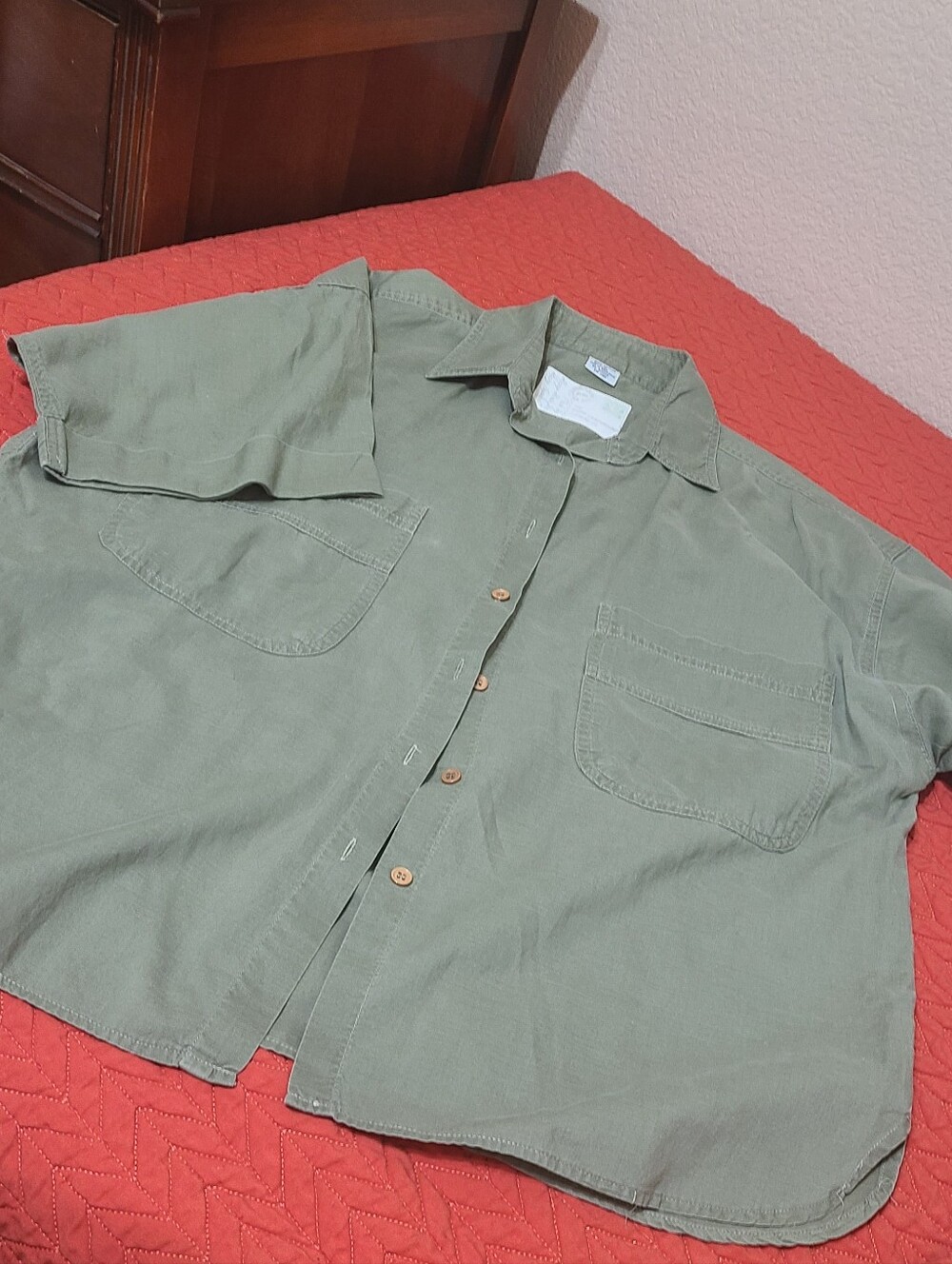 Olive Green Button-Front Cotton Shirt